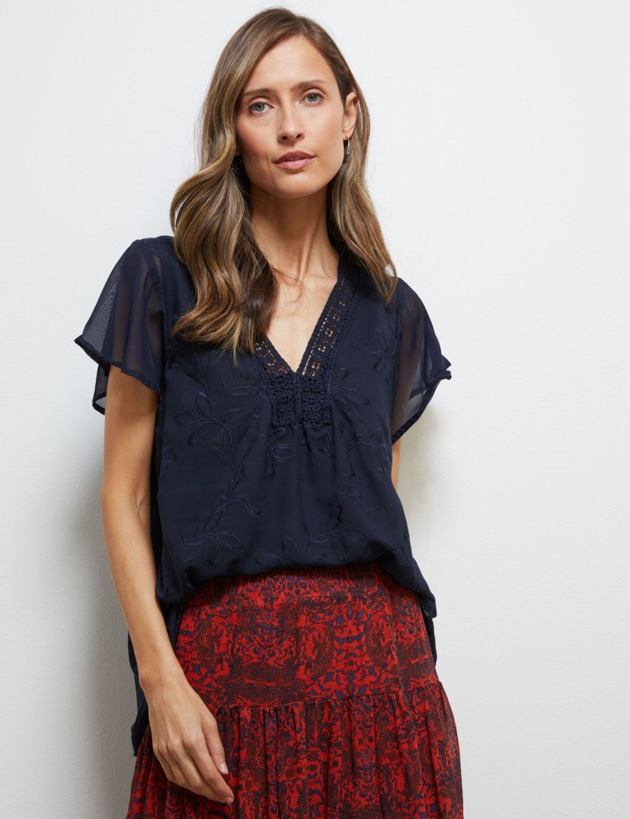 Tops NoniB | Lace V-Neck Embroidered Top