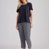 Tops Millers | Millers Plain Top With Stripe Crop Pyjama Bottoms