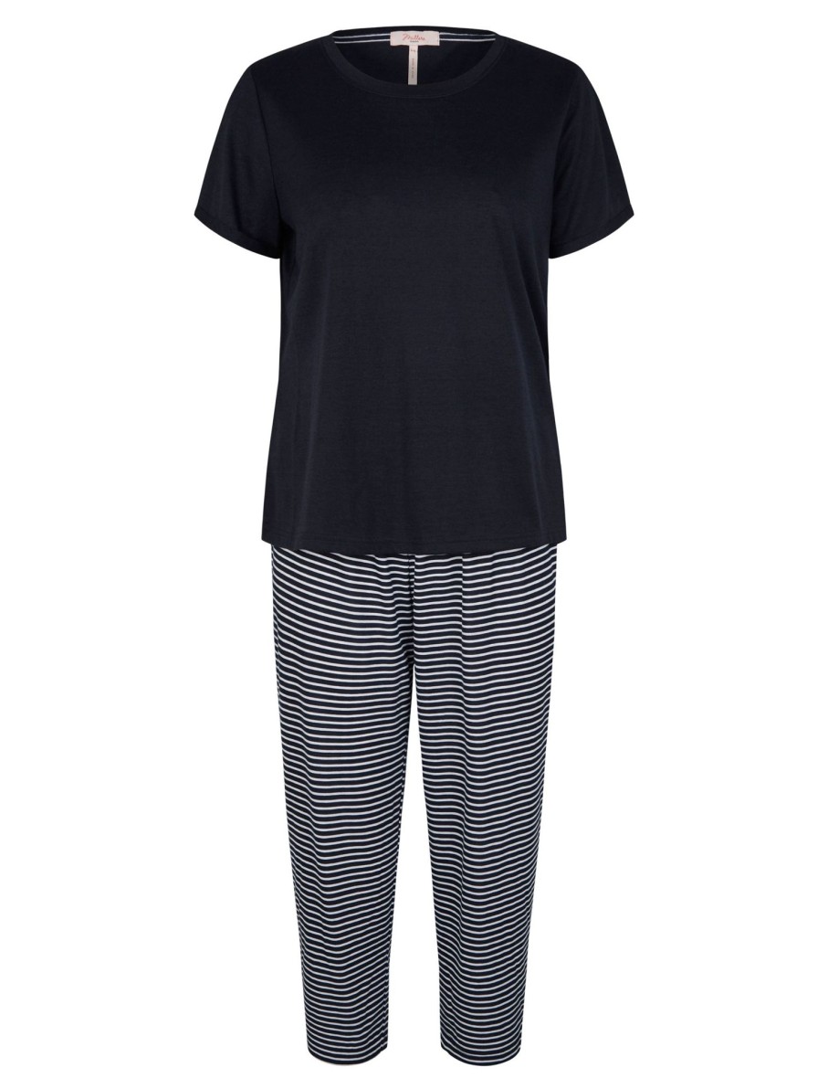 Tops Millers | Millers Plain Top With Stripe Crop Pyjama Bottoms