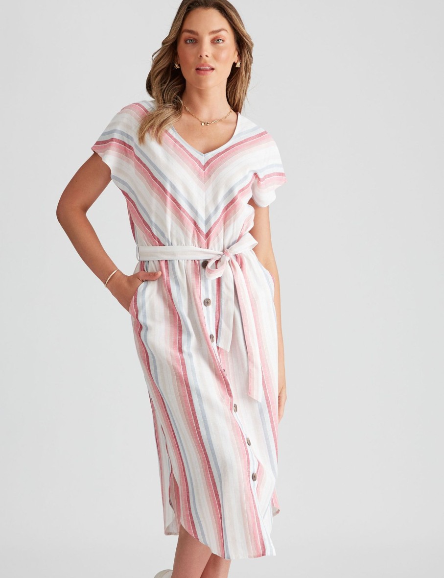 Dresses Rockmans | Rockmans Sleeveless Linen Stripe Dress