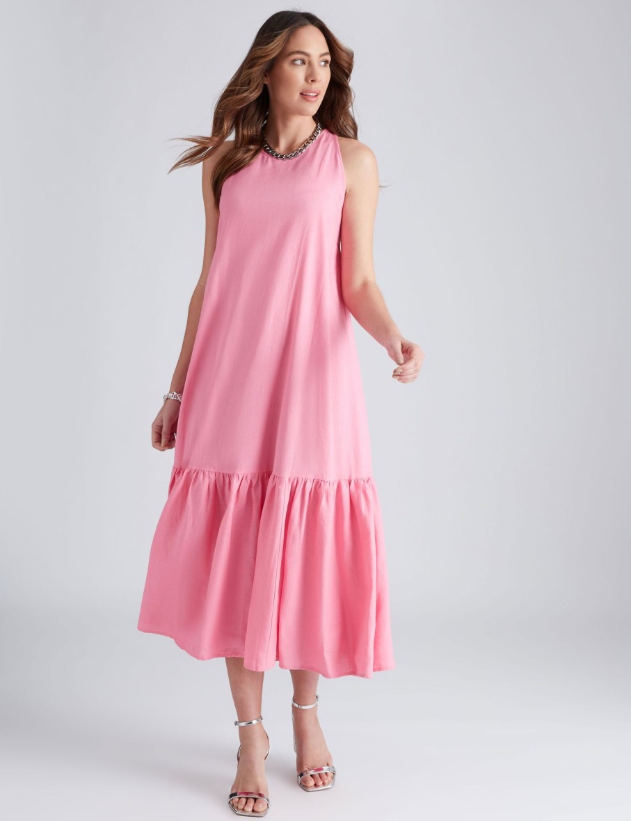 Dresses Katies | Katies Linen Cut Away Neck Midi Dress