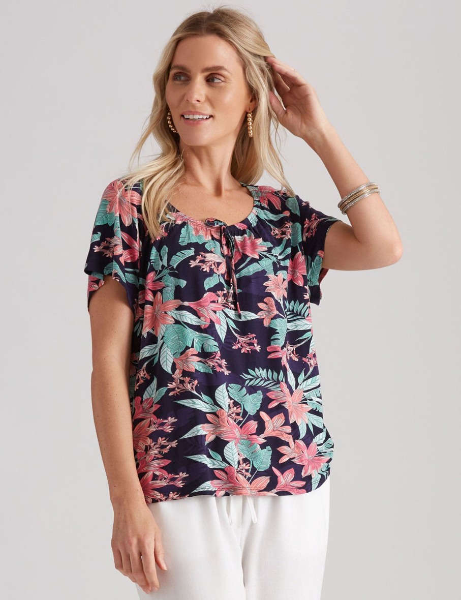 Tops Millers | Millers Short Sleeve Printed Peasant Top