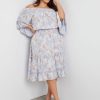 Dresses Beme | Beme Elbow Flared Sleeve Knee Length Shirred Dress