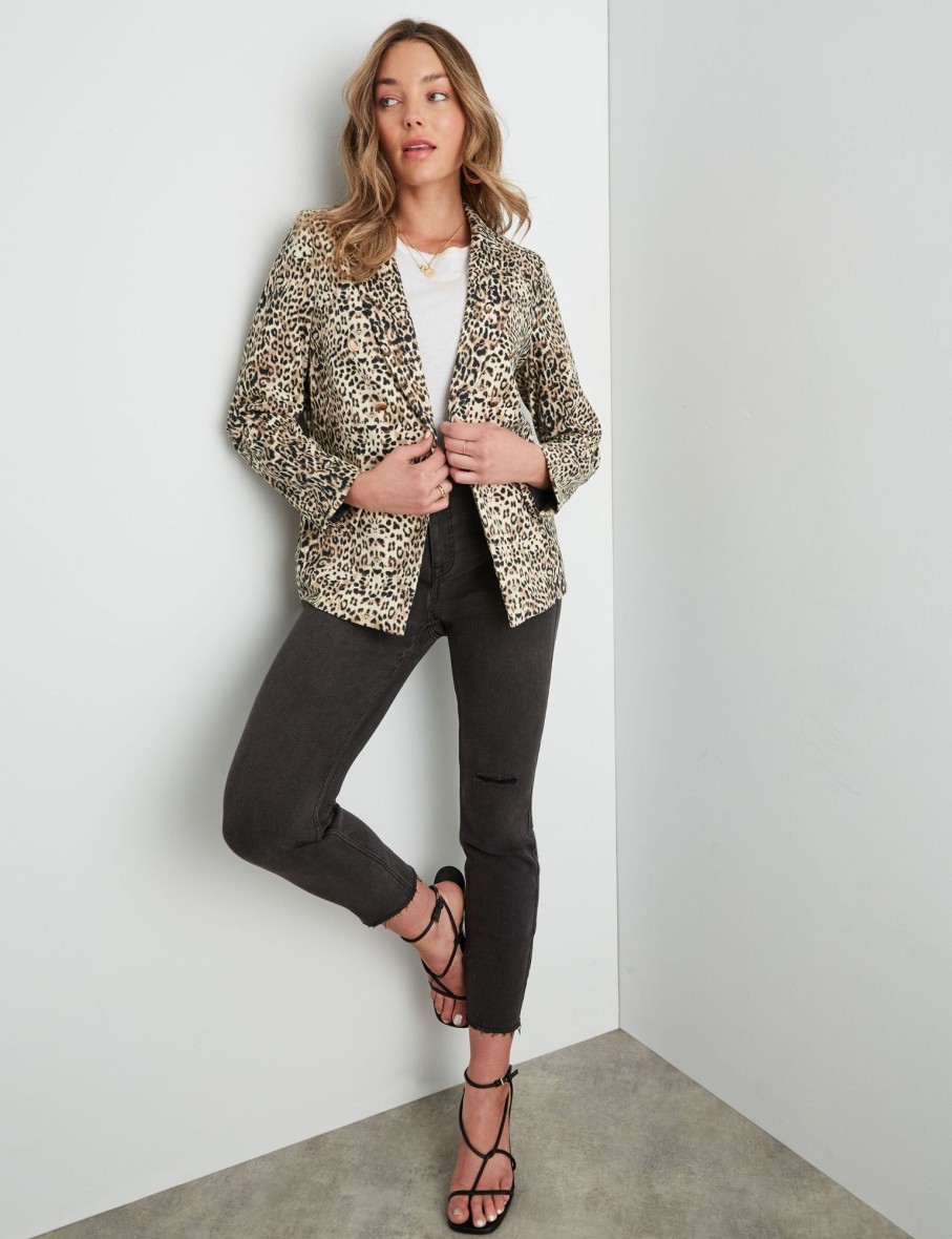 Outerwear Rockmans | Rockmans Long Sleeve Printed Blazer