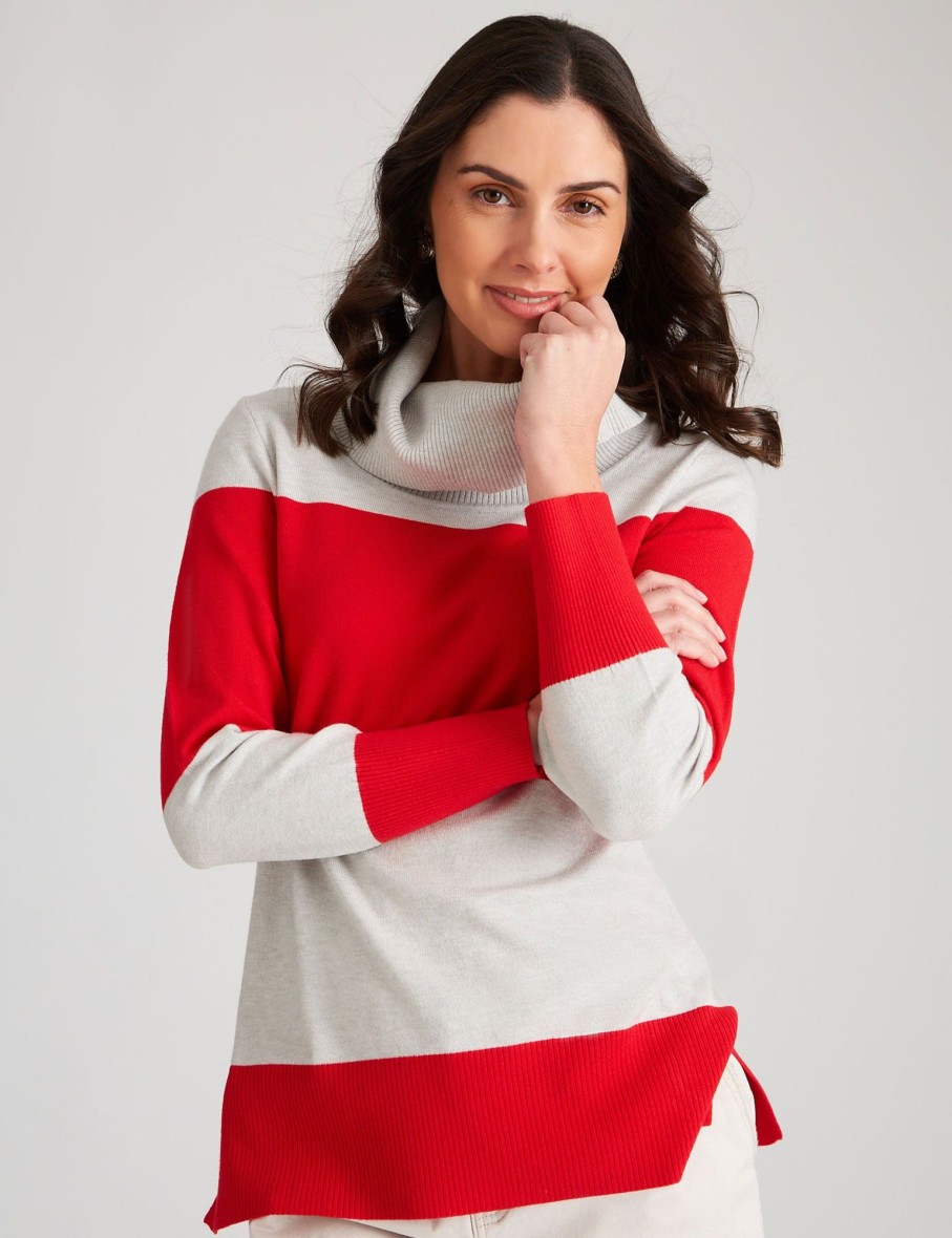 Knitwear WLane | W.Lane Cowl Neck Colourblock Stripe Jumper