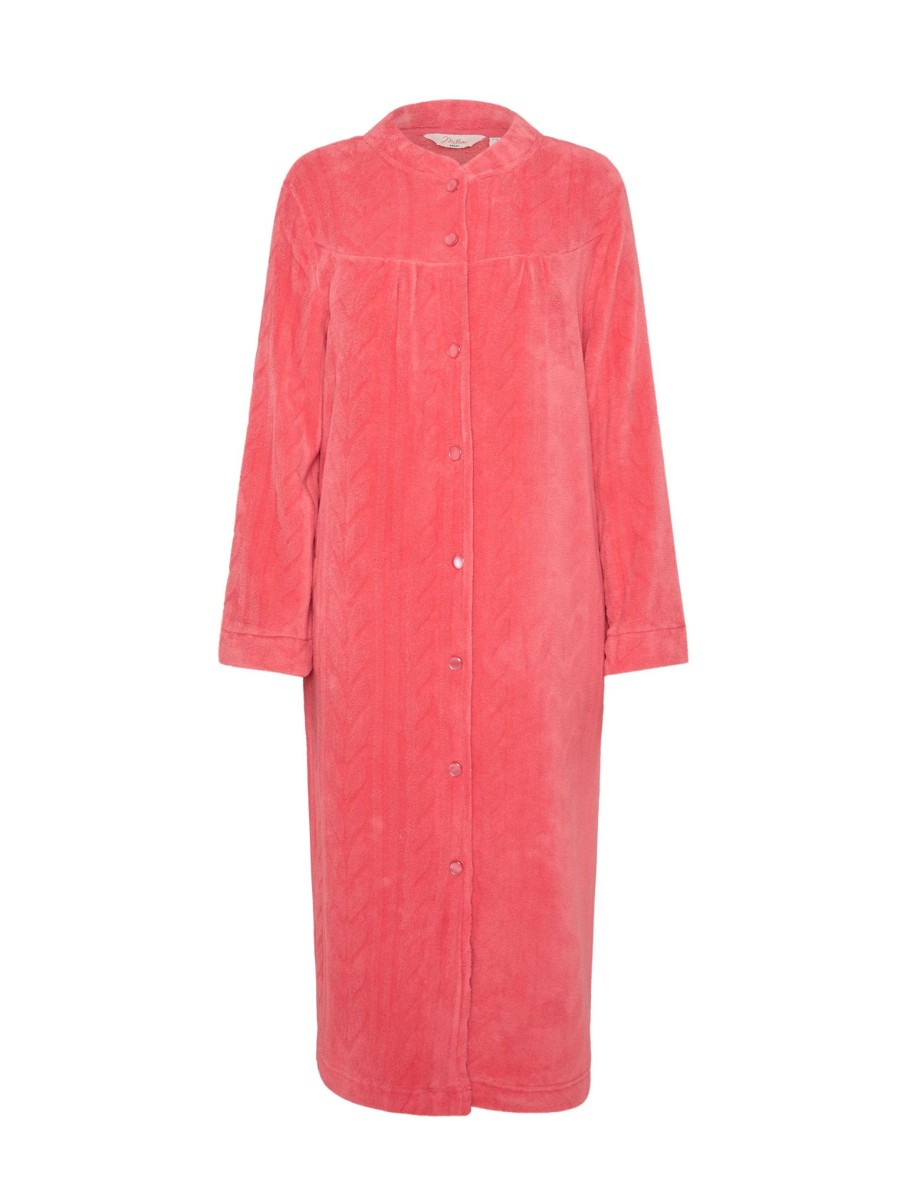 Sleepwear Millers | Millers Button Through Embosseded Coral Fleecy Bed Jacket