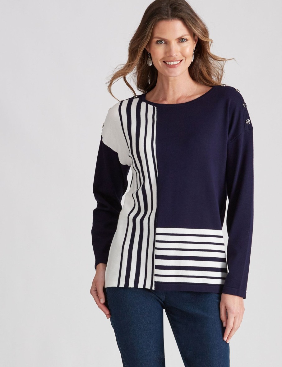 Knitwear WLane | W.Lane Button Detail Colour Block Pullover