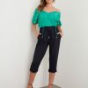 Bottoms Rockmans | Rockmans Crop Linen Pants