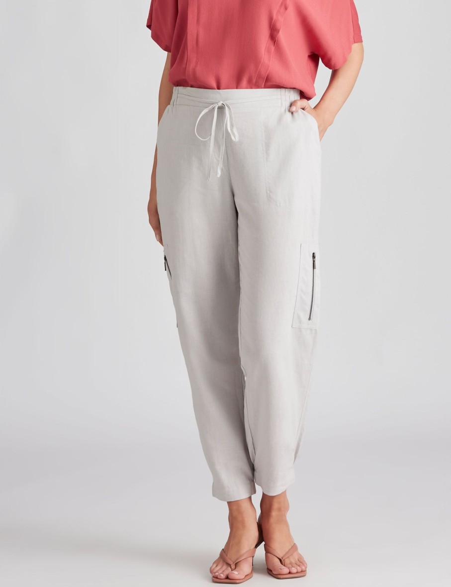 Bottoms Katies | Katies Linen Blend Elastic Hem Pants