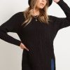 Knitwear Rockmans | Rockmans Long Sleeve Cable Knitwear Split Hem Jumper