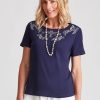 Tops NoniB | Noni B Round Neck Embroidered Rib Top