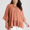 Tops Beme | Beme Lace Up Frill Hem Shirt