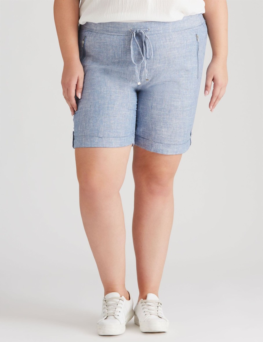 Bottoms Beme | Beme Knee Length Stripe Linen Shorts