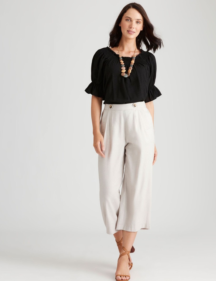 Bottoms Katies | Katies Linen Blend Button Waist Pants