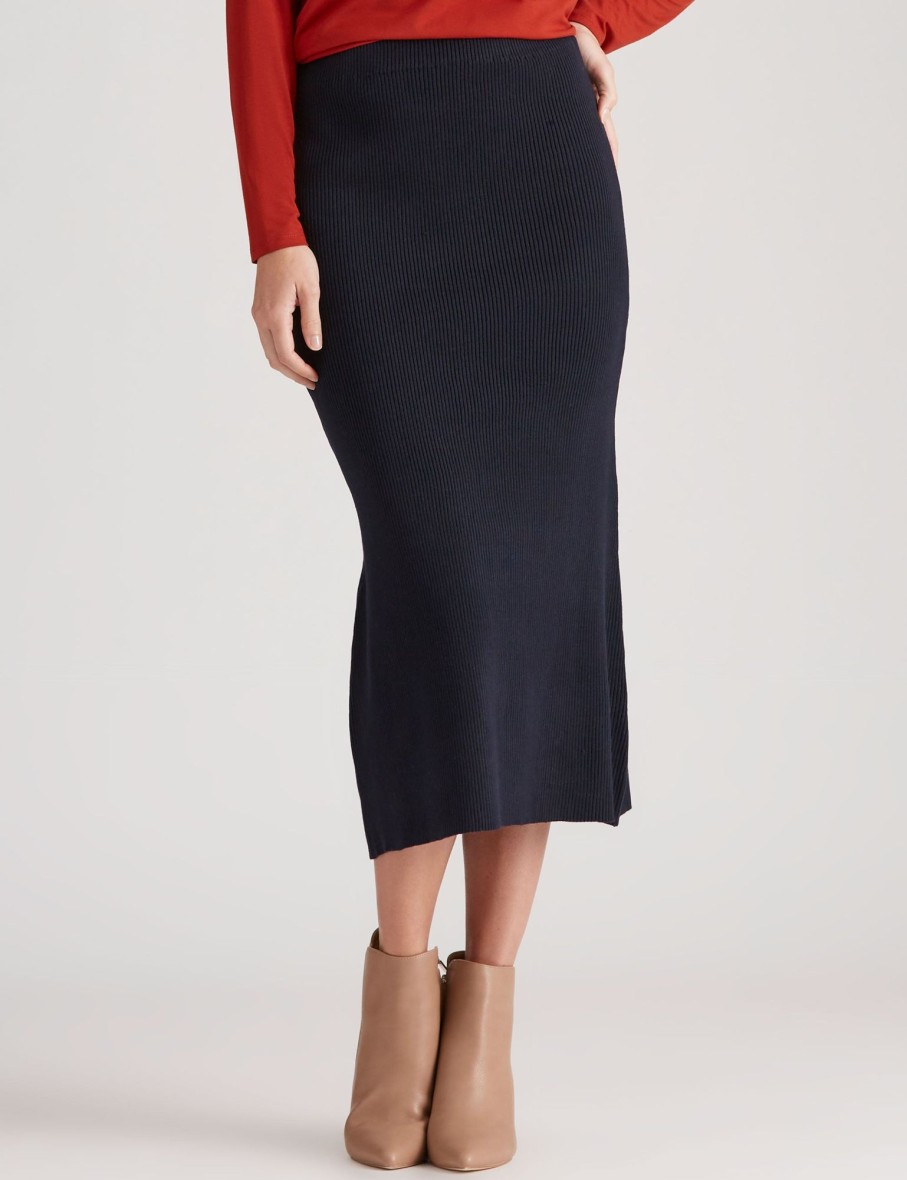 Bottoms WLane | W.Lane Rib Knitwear Midi Skirt