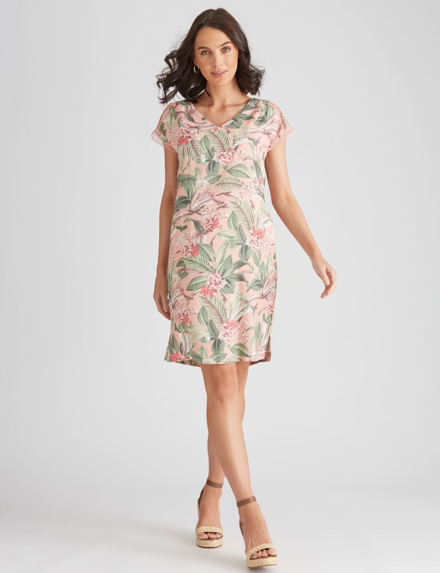 Dresses Katies | Katies Linen Blend Lace Trim Shift Dress