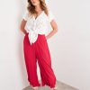 Bottoms Rockmans | Rockmans Crop Shirred Waist Frill Pant