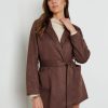 Outerwear Katies | Katies Lapel Collar Belted Suedette Jacket