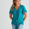 Tops Rockmans | Rockmans Embroidered Tie Top