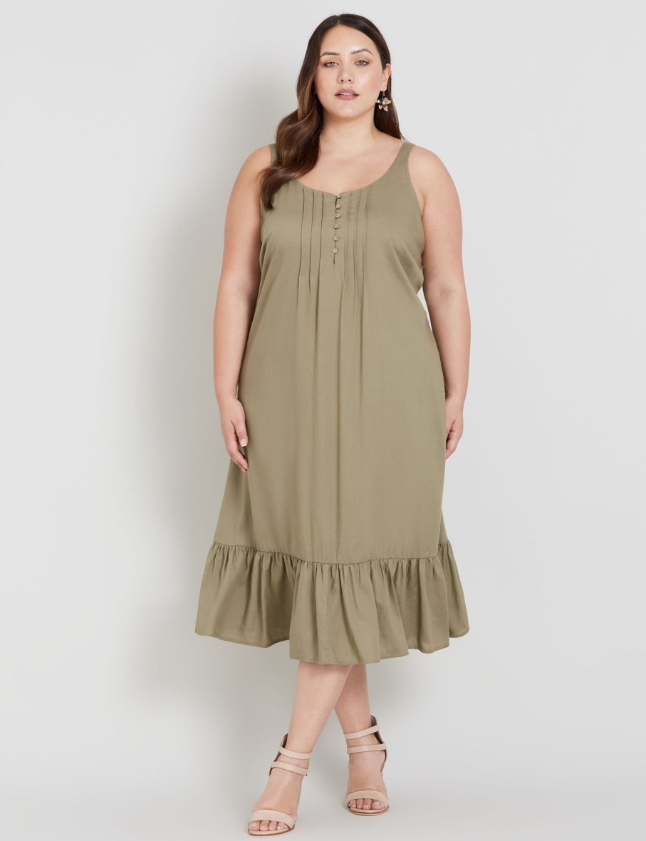 Dresses Beme | Beme Sleeveless Pintuck Linen Midi Dress