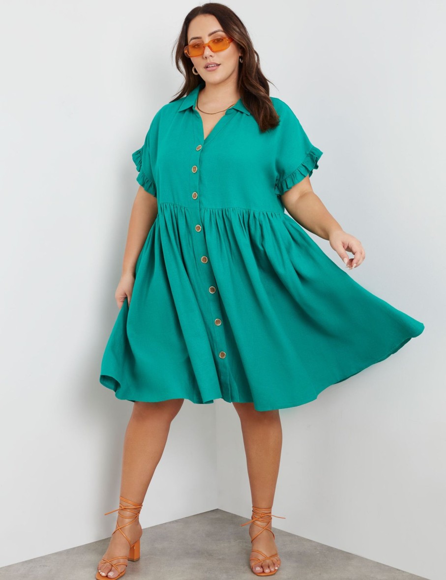 Dresses Beme | Beme Extend Frill Sleeve Collar Swing Dress