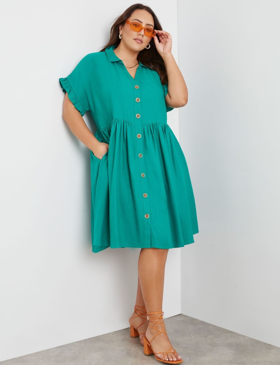 Dresses Beme | Beme Extend Frill Sleeve Collar Swing Dress