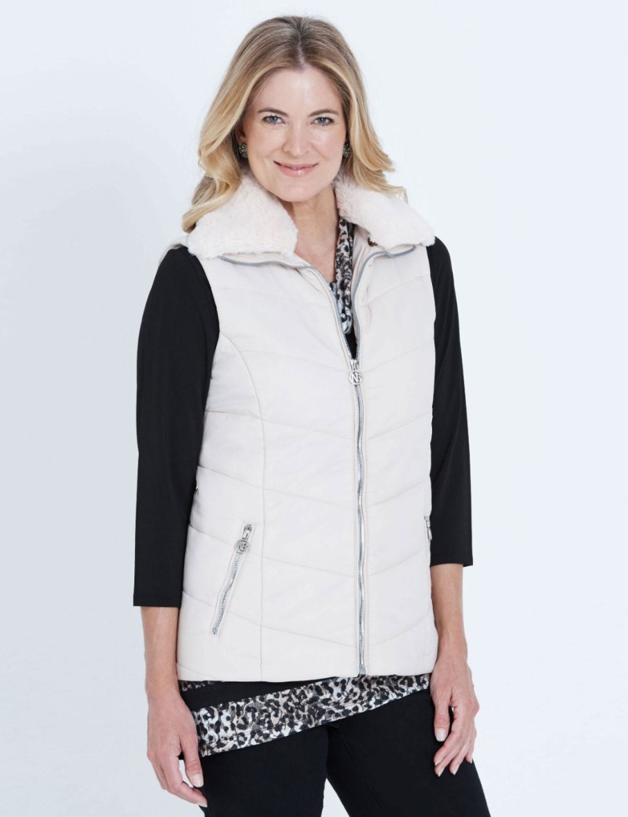 Outerwear NoniB | Noni B Sleeveless Fur Collar Puffer Vest