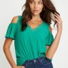 Tops Rockmans | Rockmans Short Sleeve Woven Cold Shoulder Top