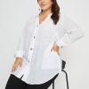 Tops Beme | Beme 3/4 Sleeve Button Detail Double Layer Woven Tunic Shirt