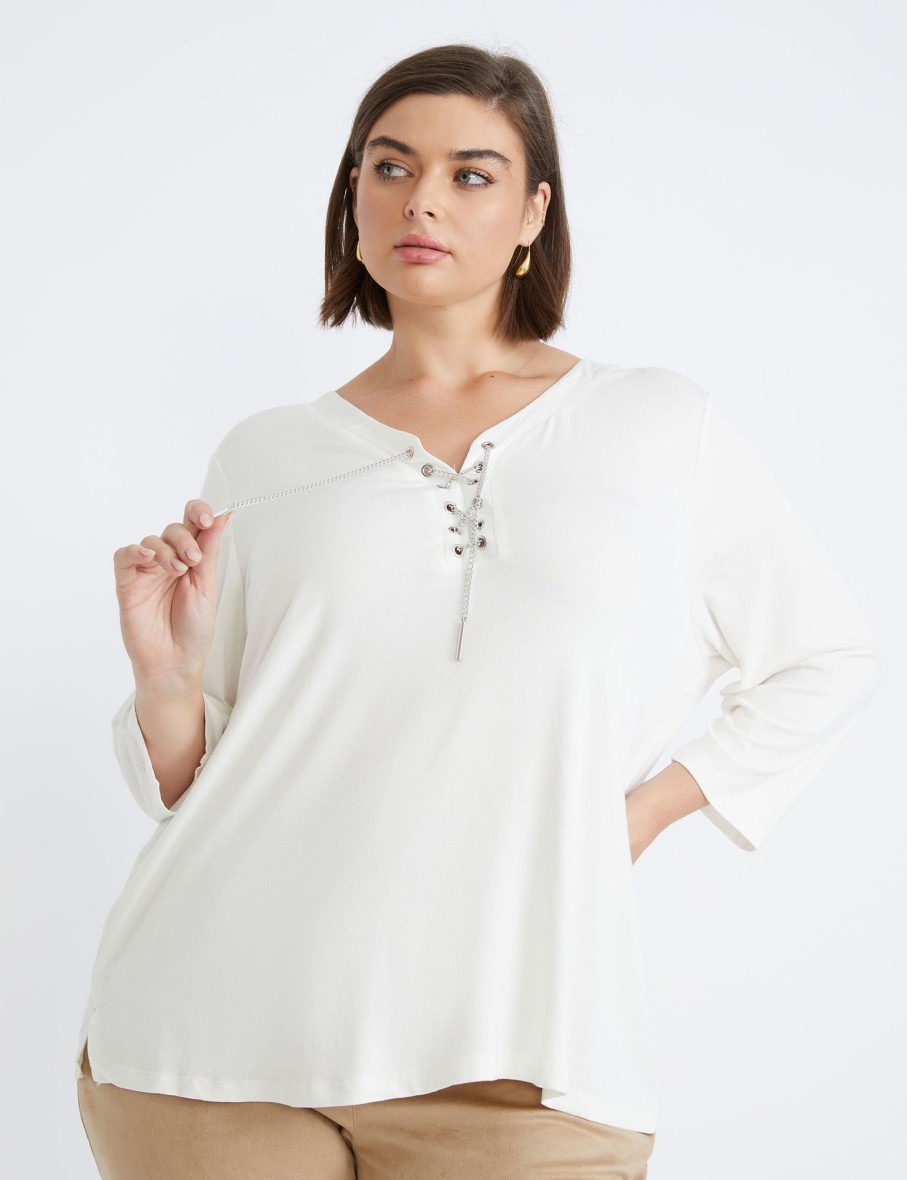 Tops Beme | Beme 3/4 Sleeve Knitwear Chain Neck Top