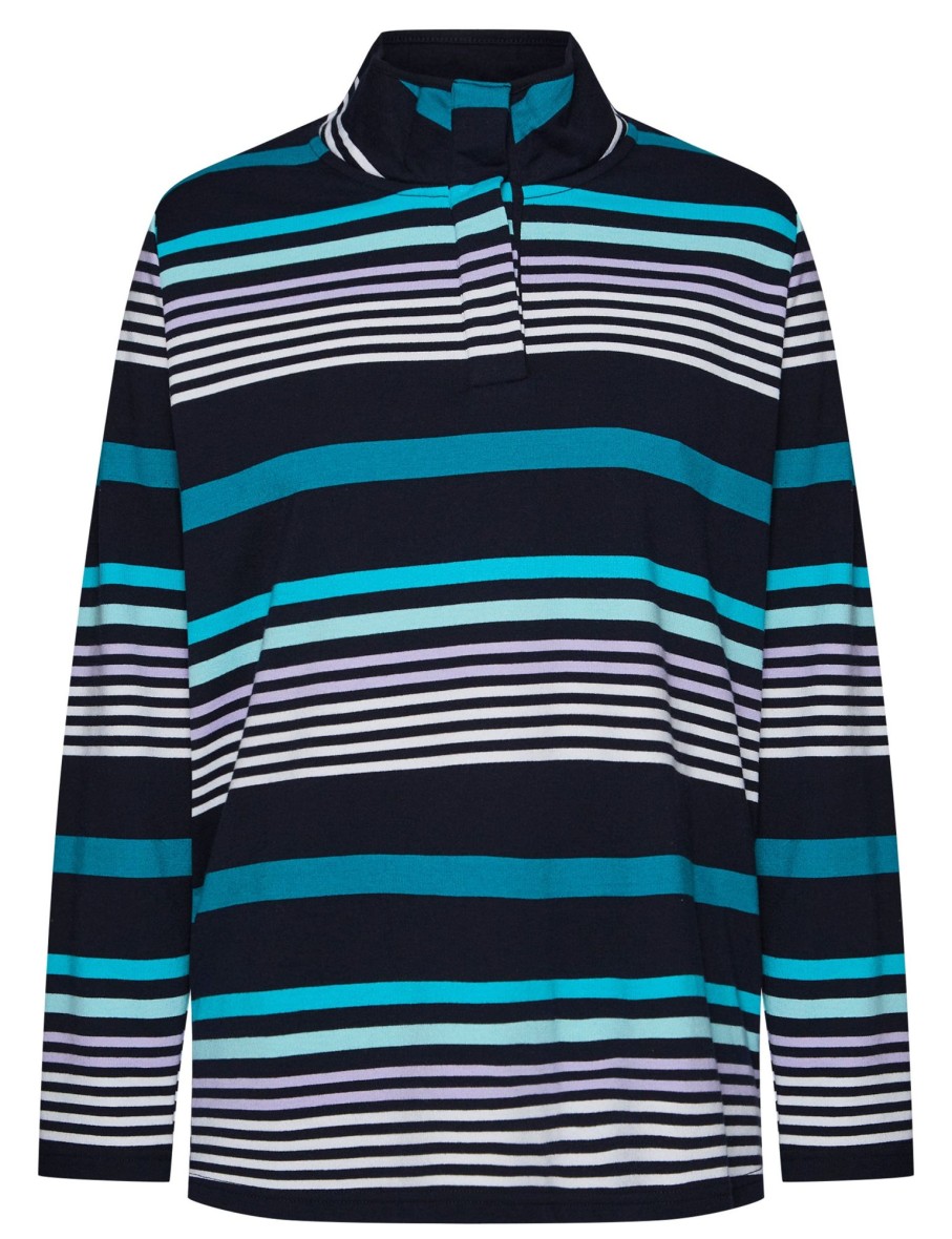 Outerwear Millers | Millers Long Sleeve Half Placket Stripe Leisure Top