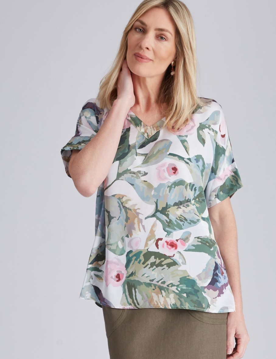 Tops NoniB | Noni B V-Neck Woven Printed Top