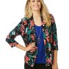 Outerwear Rockmans | Rockmans Qtr Sleeve Floral Print Eyelet Blazer