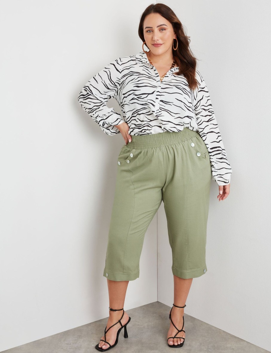 Bottoms Beme | Beme Crop Linen Button Detail Pants