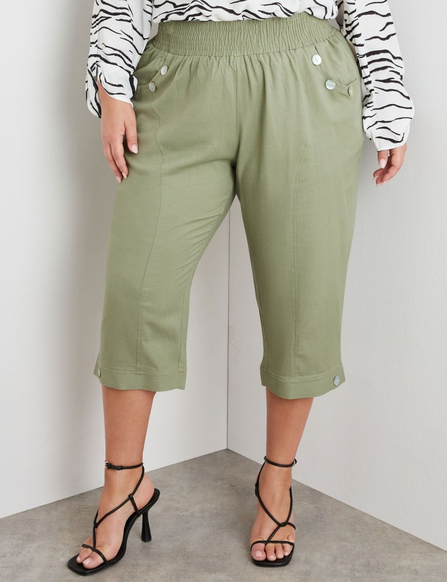 Bottoms Beme | Beme Crop Linen Button Detail Pants