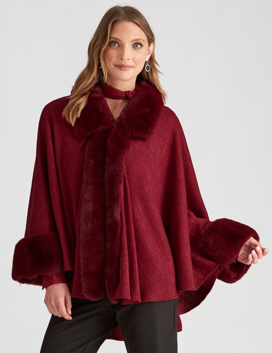 Knitwear LizJordan | Liz Jordan Fur Trim Poncho