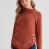 Knitwear Rockmans | Rockmans Long Sleeve Cable Detail Button Knitwear Top