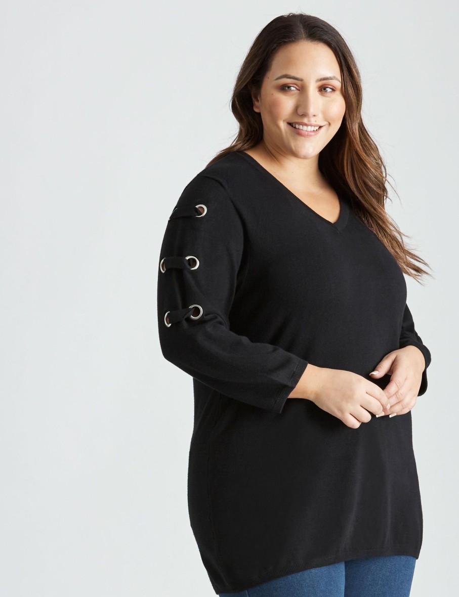 Knitwear Beme | Beme 3/4 Eyelet Sleeve Jumper