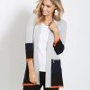 Knitwear Rockmans | Rockmans 3/4 Sleeve Colour Block Zip Mid Cardigan