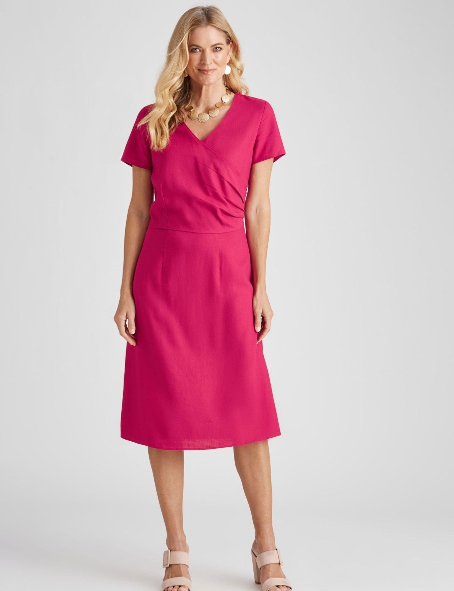 Dresses NoniB | Noni B Cap Sleeve Wrap Linen Dress