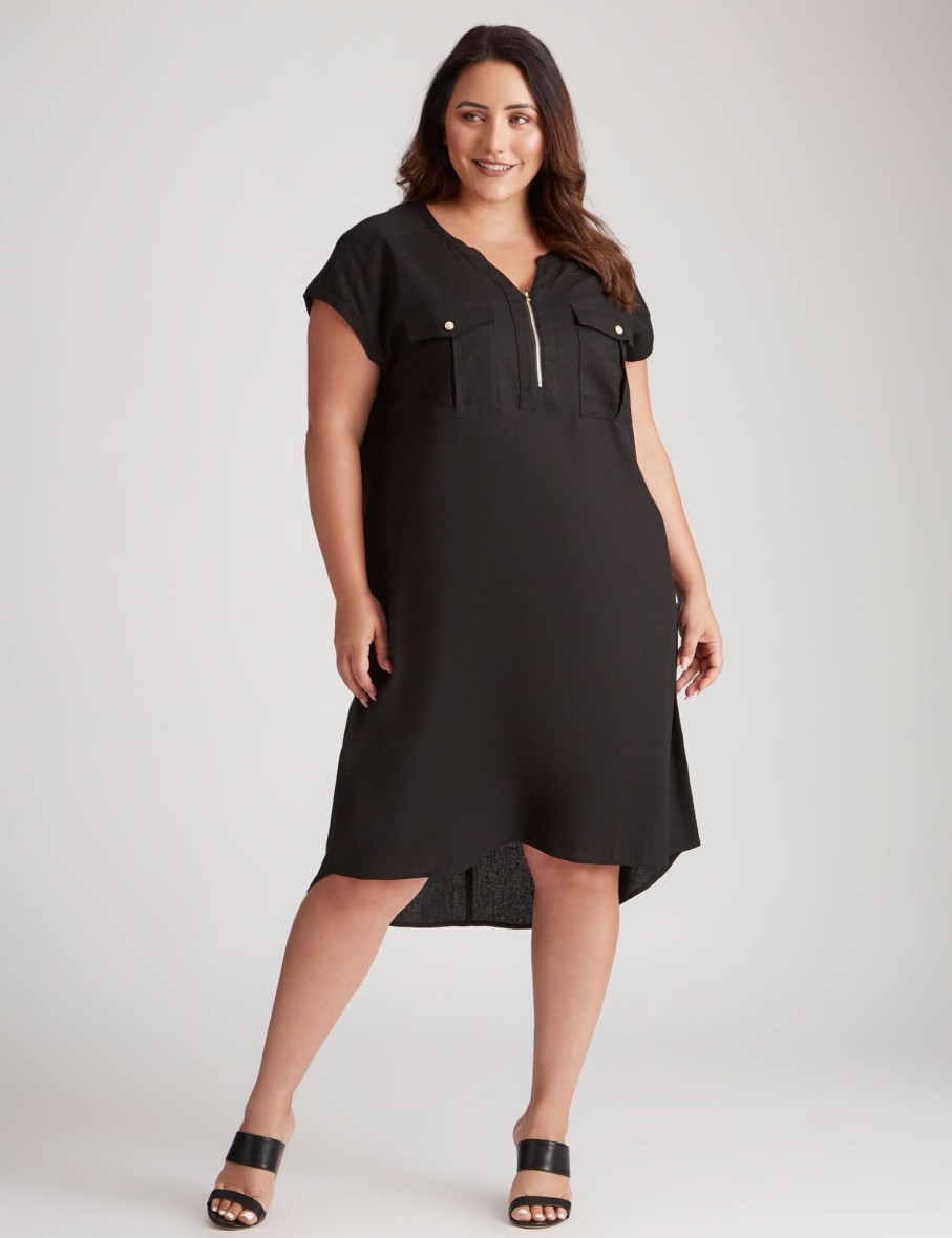 Dresses Beme | Beme Extended Sleeve Zipped Front Pocket Dress