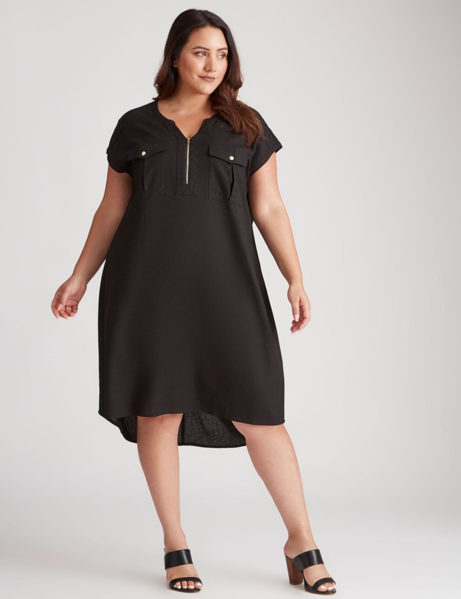 Dresses Beme | Beme Extended Sleeve Zipped Front Pocket Dress