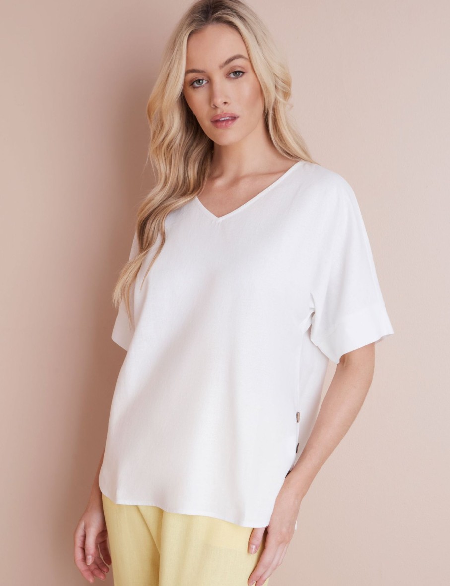 Tops NoniB | V-Neck Linen Button Detail Top