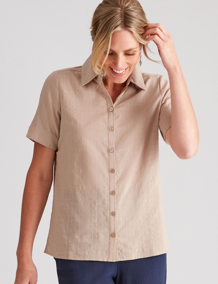 Tops NoniB | Noni B Short Sleeve Dobby Shirt