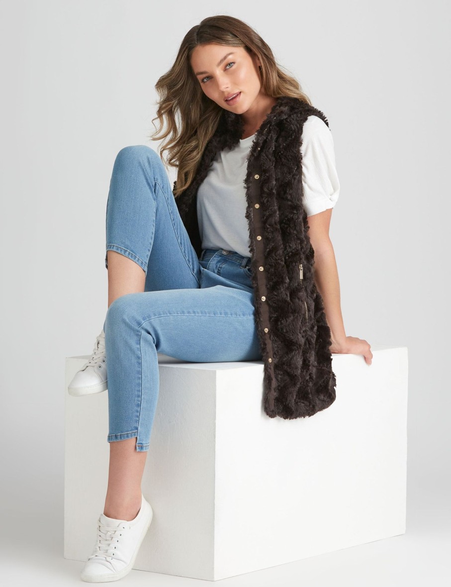 Outerwear Rockmans | Rockmans Teddy Gilet Top