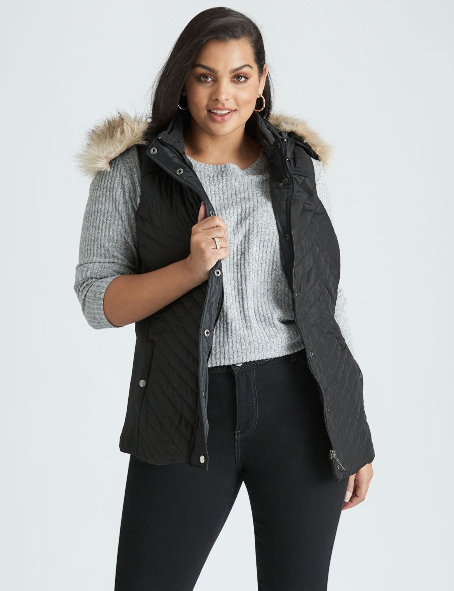 Outerwear Beme | Beme Curve Society Rib Trim Puffer Vest