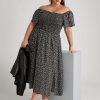 Dresses Beme | Beme Short Flutter Sleeve Woven 7/8 Length Dress