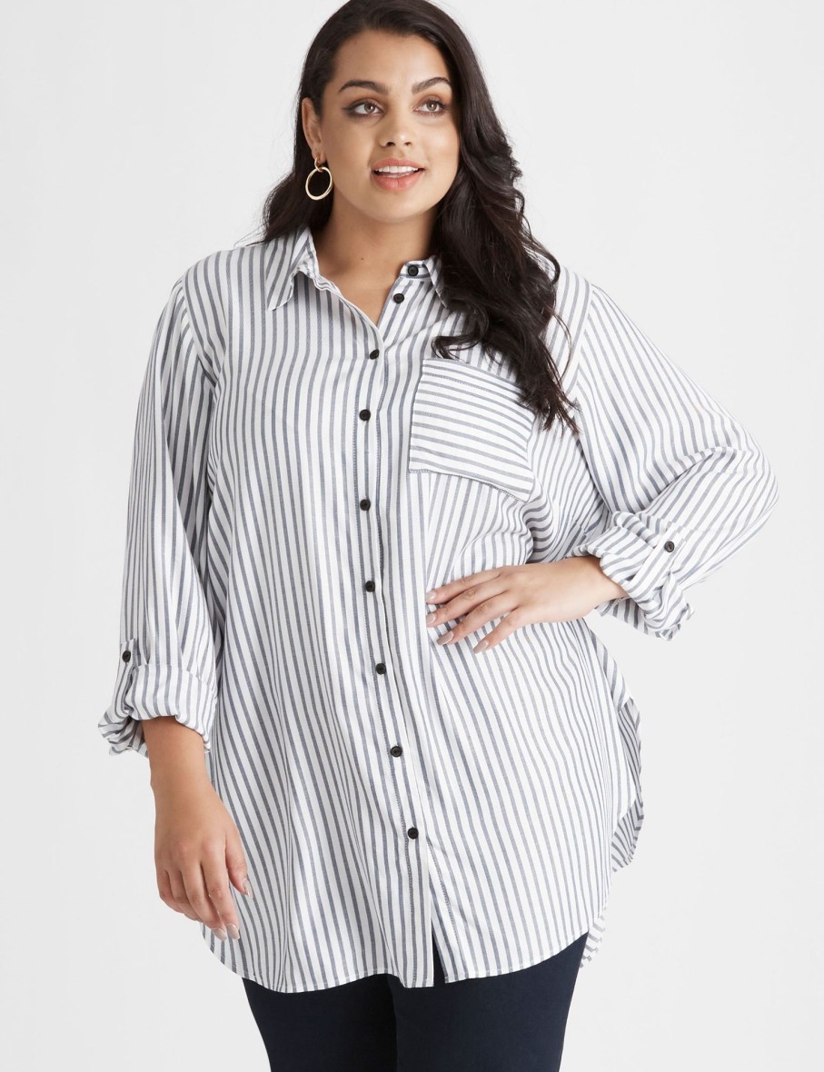 Tops Beme | Beme Long Sleeve Full Placket Shirt