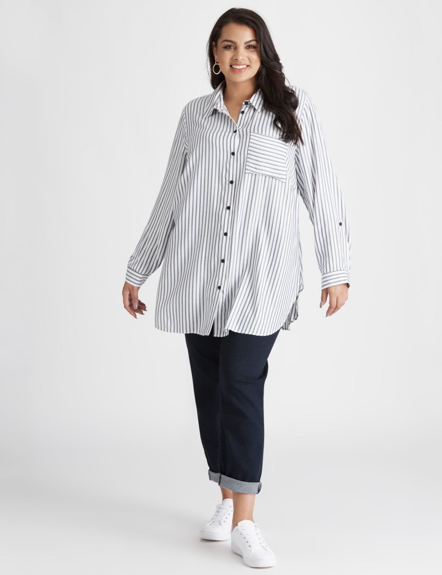 Tops Beme | Beme Long Sleeve Full Placket Shirt