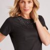 Tops NoniB | Noni B Round Neck Hot Fix Rib Top